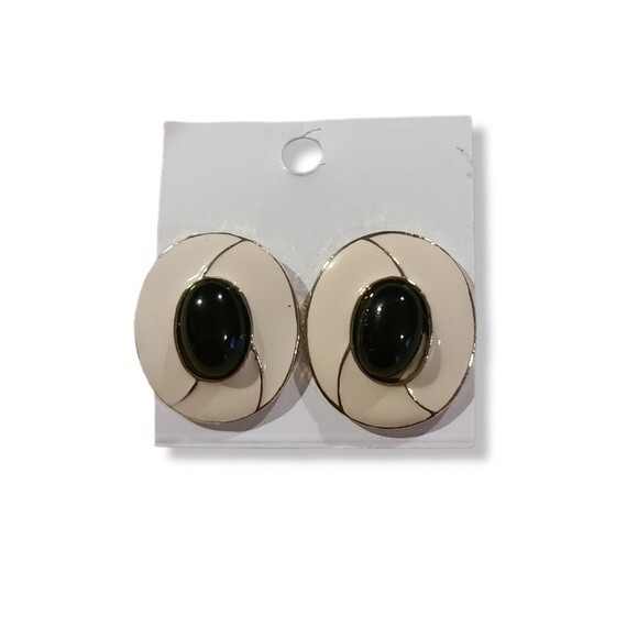 Vintage Statement Black/White Earrings - Picture 1 of 2